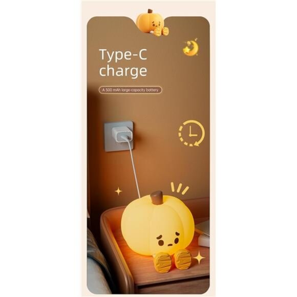Pumpkin Night Light Halloween LED Silicone Squishy Dimmable Rechargeable Kids - Picture 5 of 8